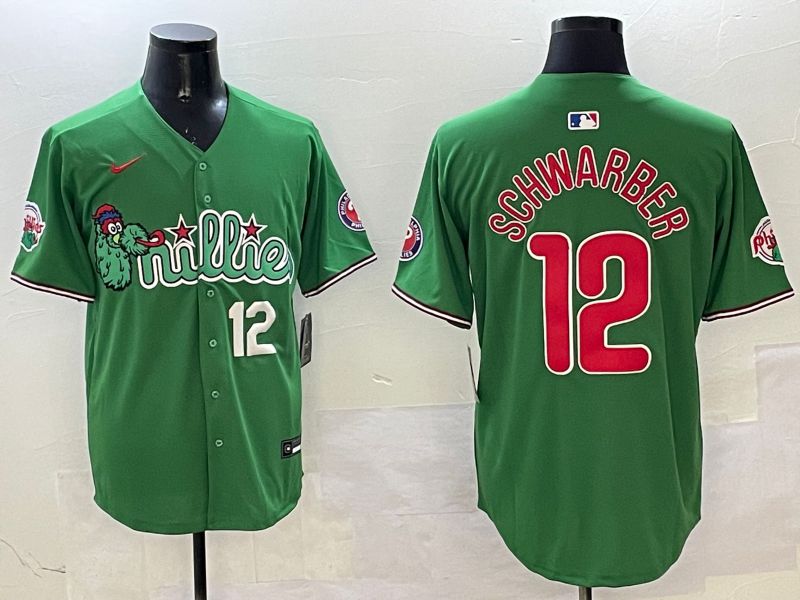 Men Philadelphia Phillies #12 Schwarber Green Three generations Joint Name Game 2025 Nike MLB Jersey style 5->chicago cubs->MLB Jersey